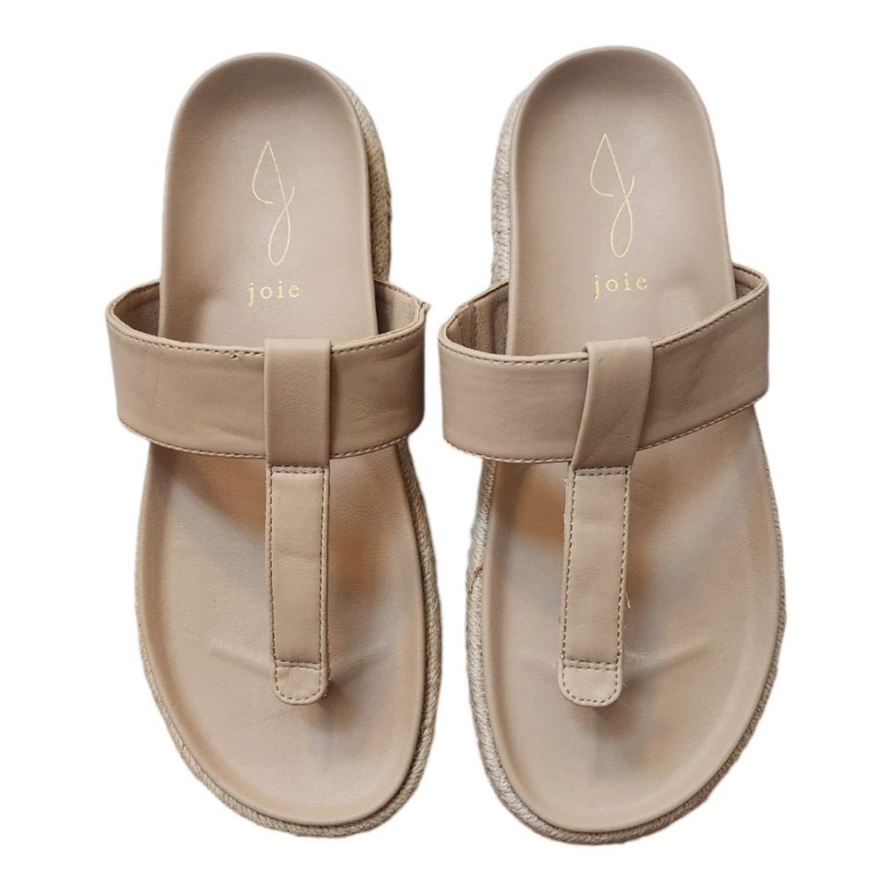 Joie Nacho Tan Faux Leather Boho Espadrille Thong T-Strap Jute Sandals Size 8 - Picture 9 of 12